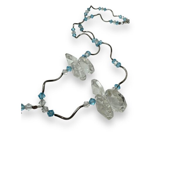 Crystal & Sterling Silver Necklace With Blue & Clear Beads 16" + 2" Dangle Zigza - Picture 4 of 7